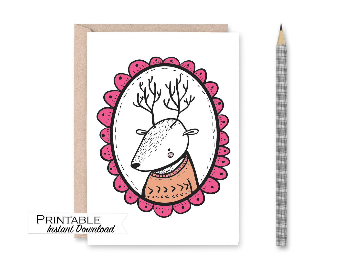 Deer Hipster Animal Blank Card Printable - Digital Download