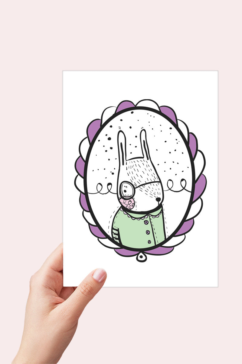 Hipster Animals Bunny Blank Greeting Card Printable - Digital Download