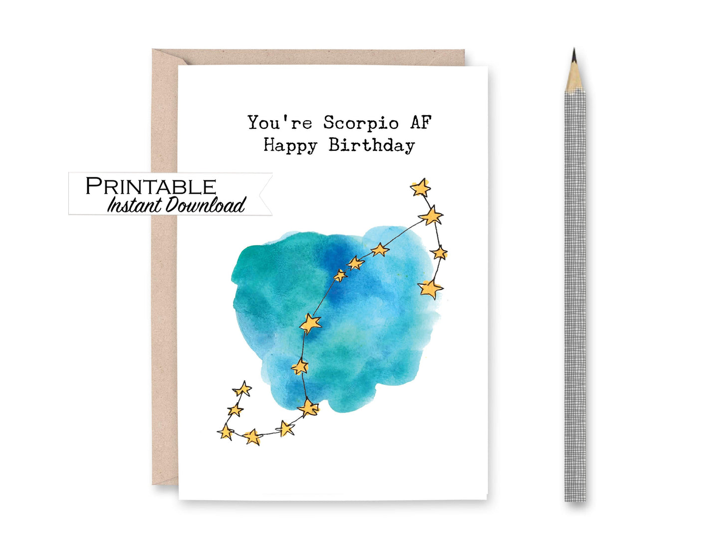 Zodiac AF Constellation Birthday Card Set of 12 Printable - Digital Download