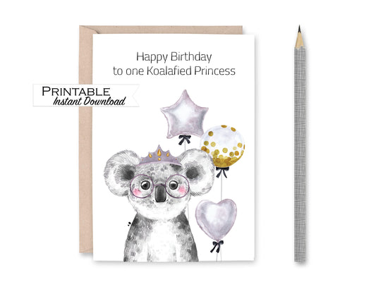 Koala Princess Birthday Card Printable - Digital Download