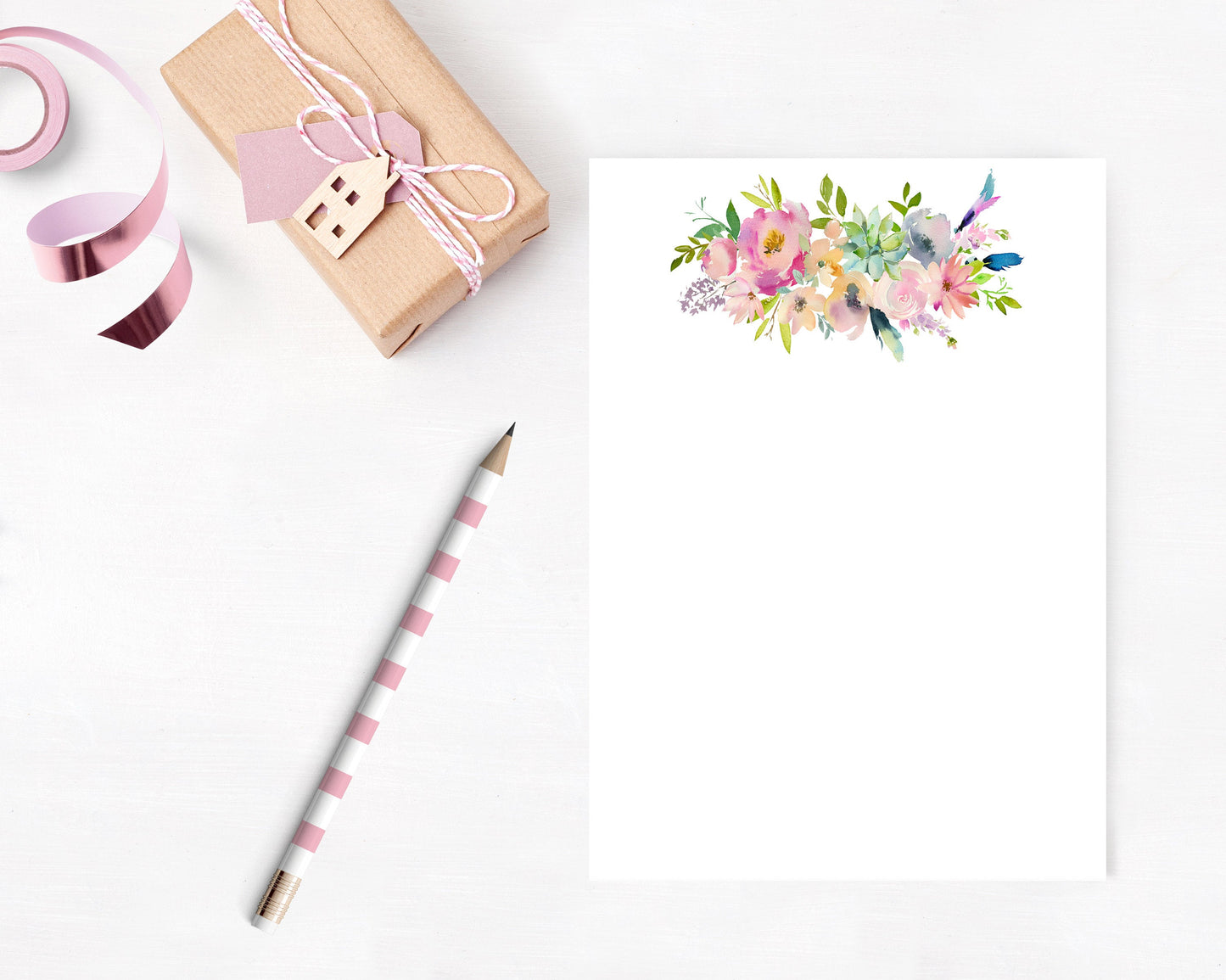 Bohemian Floral Bouquet Unlined & Lined Stationery Set Printable - Digital Download