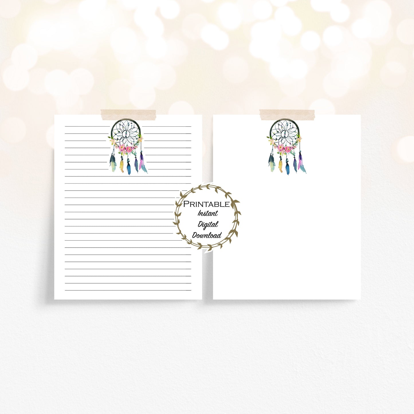 Dreamcatcher Unlined & Lined Stationery Set Printable - Digital Download