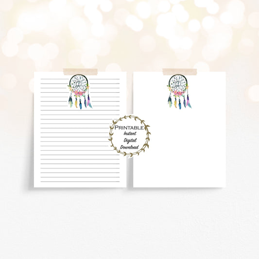 Dreamcatcher Unlined & Lined Stationery Set Printable - Digital Download