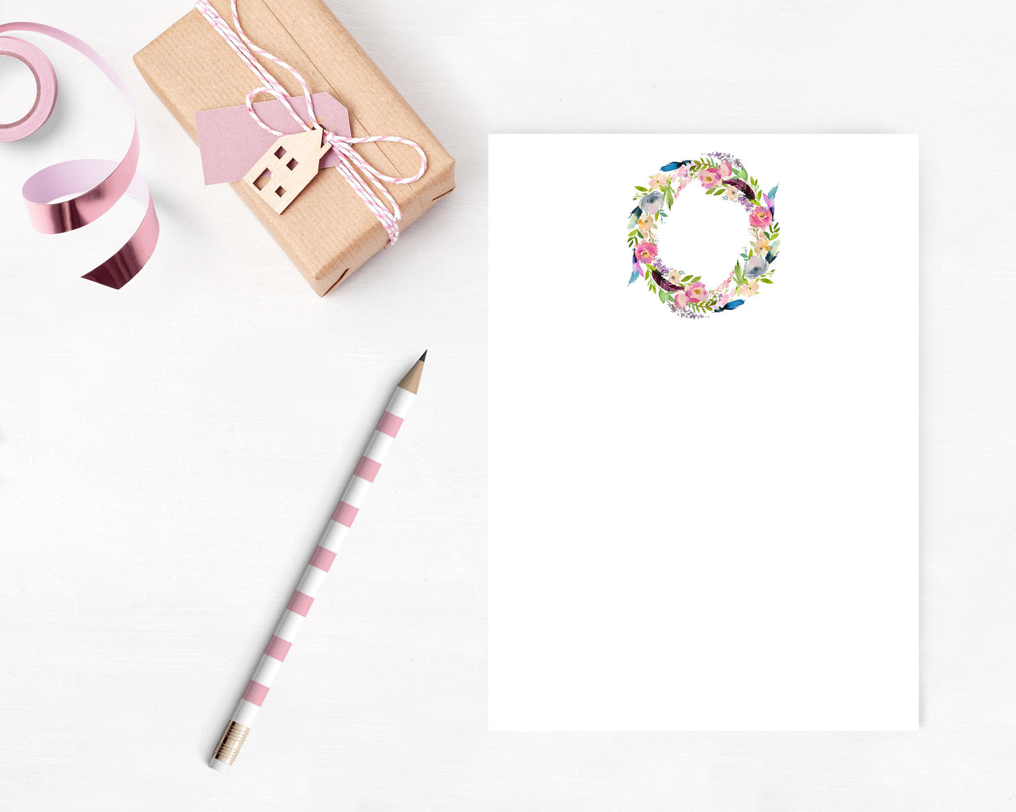 Floral Wreath Stationery Set Printable - Digital Download