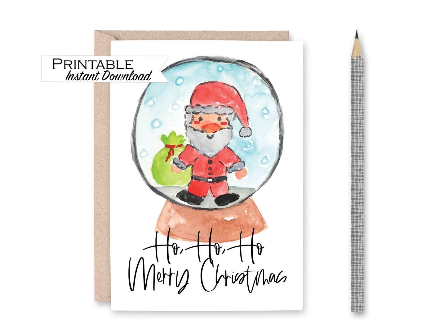 Ho Ho Ho Snow-globe Merry Christmas Card Printable - Digital Download