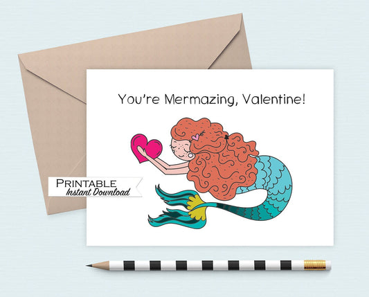 You're Mermazing Valentine Cute Mermaid Valentine Card Printable - Digital Download