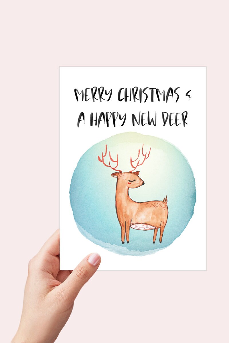 Merry Christmas and a Happy New Deer Card Printable - Digital Download