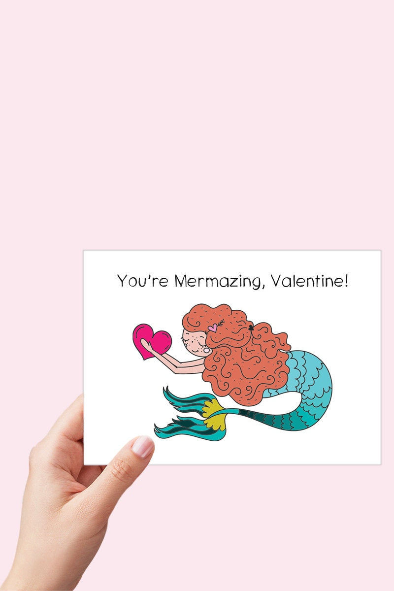 You're Mermazing Valentine Cute Mermaid Valentine Card Printable - Digital Download