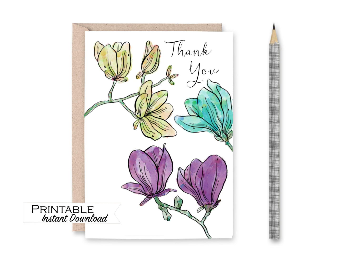 Watercolor Floral Thank you Card Printable