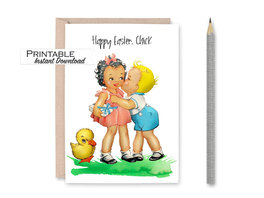 Vintage Inspired Happy Easter Chick Printable Card
