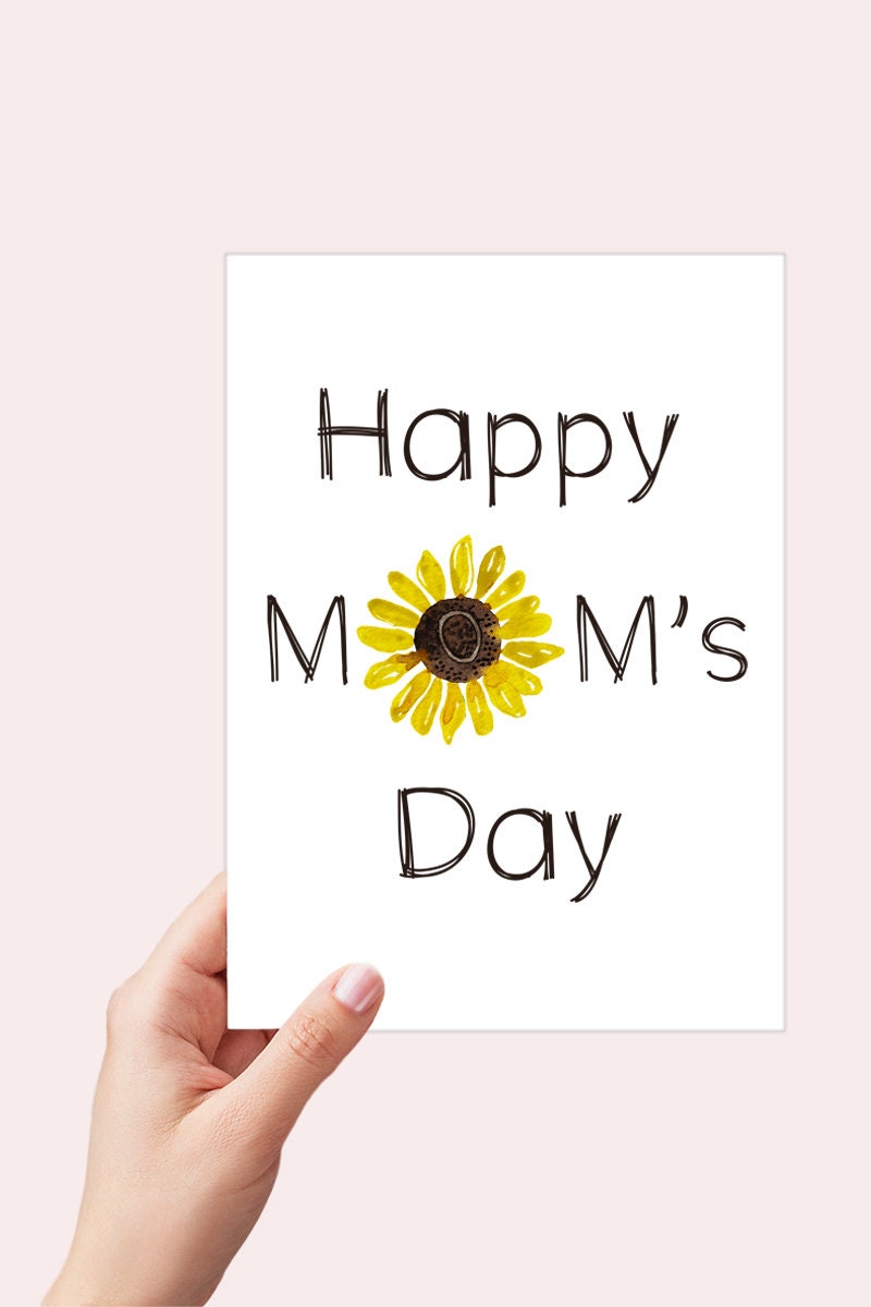 Watercolor Sunflower Mothers Day Card Printable, Happy Mom's Day Card Instant Download