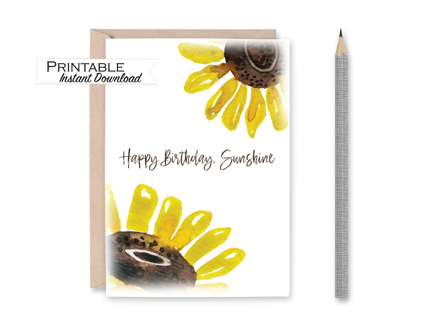 Sunflower Birthday Card Printable, 21st Birthday Gift for Her Instant Download