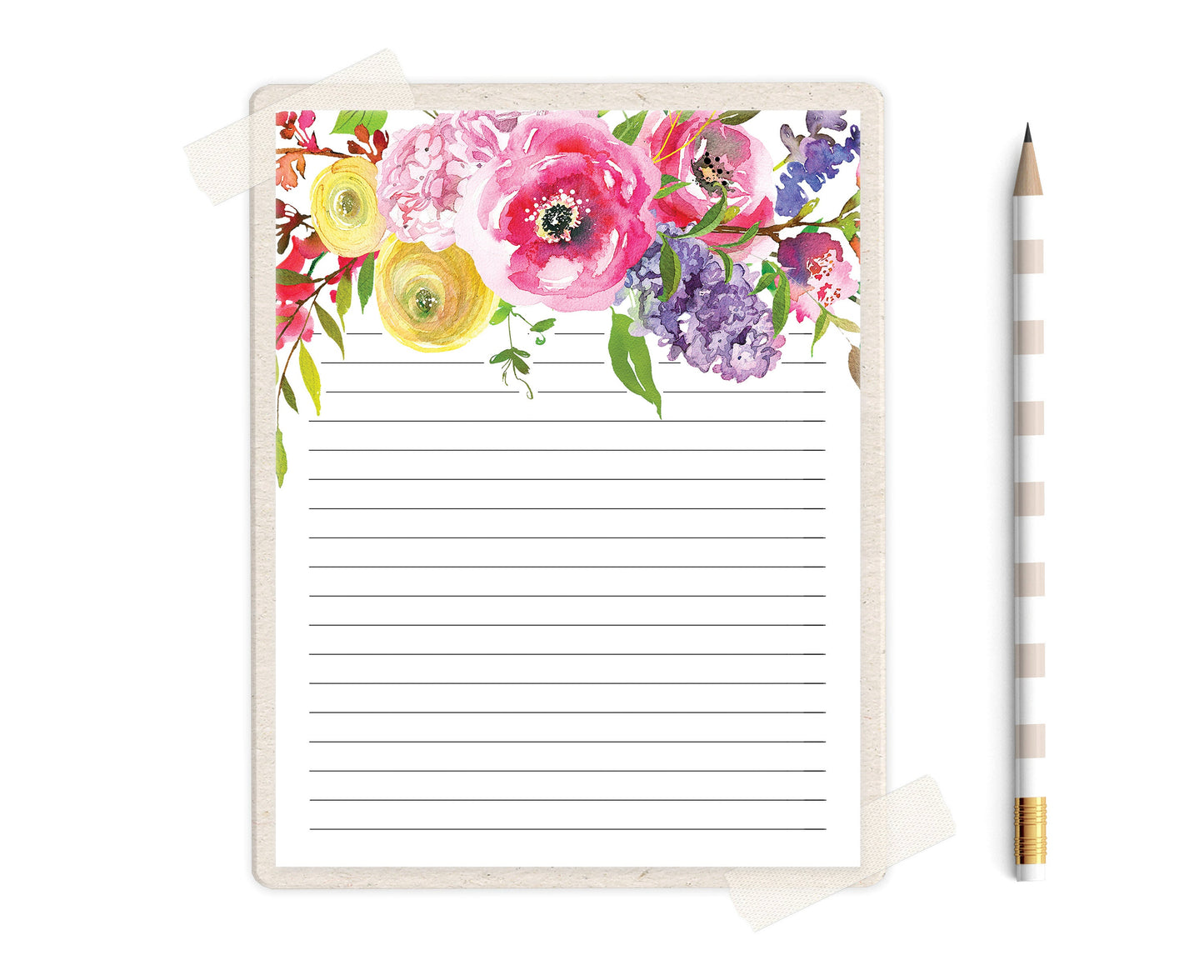 Watercolor Floral Stationery Set Printable, Mother's Day Gift, Spring Bouquet Cute Stationery Instant Download