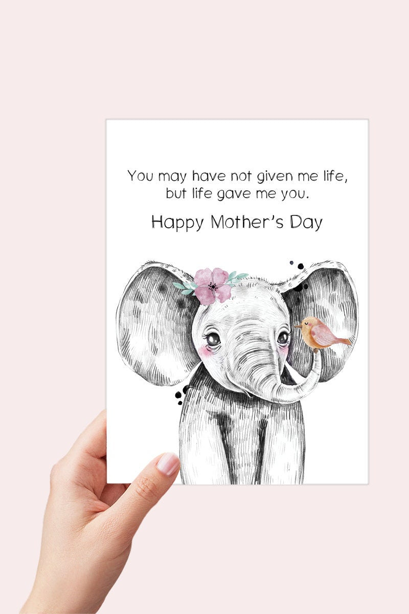 Bonus Mom Elephant Mothers Day Card Printable, Stepmom or Mother in Law Gift, Adoption Mom Instant Download