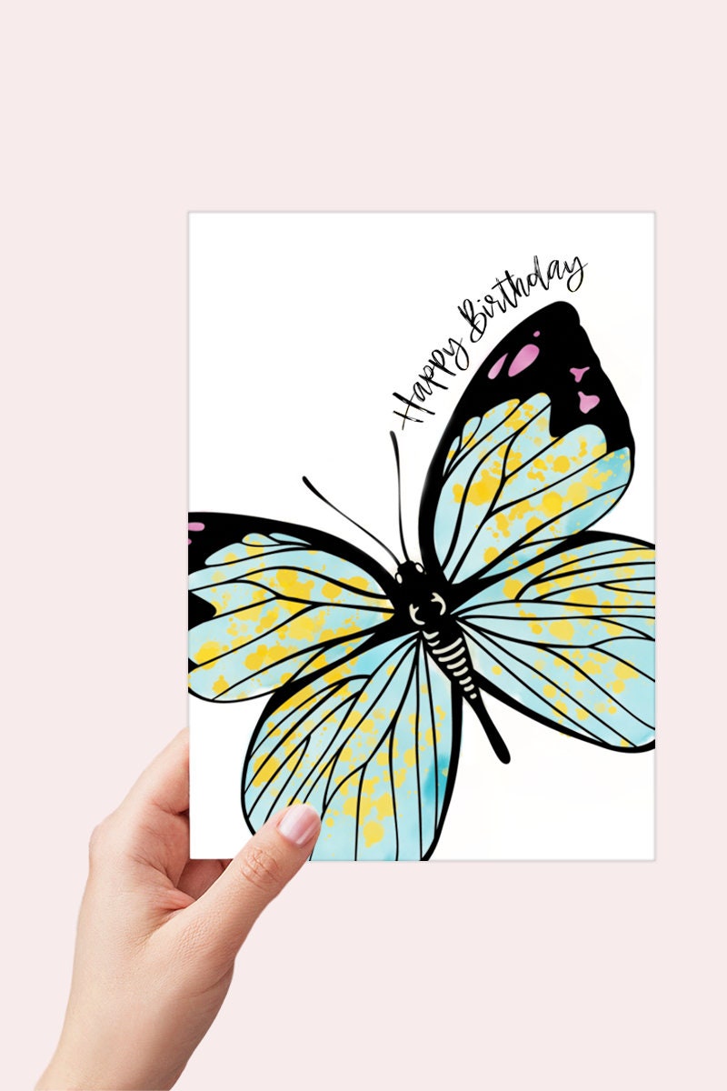 Watercolor Monarch Butterfly Birthday Card Printable