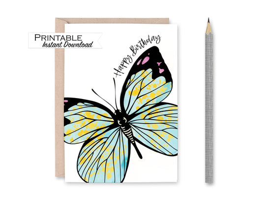Watercolor Monarch Butterfly Birthday Card Printable