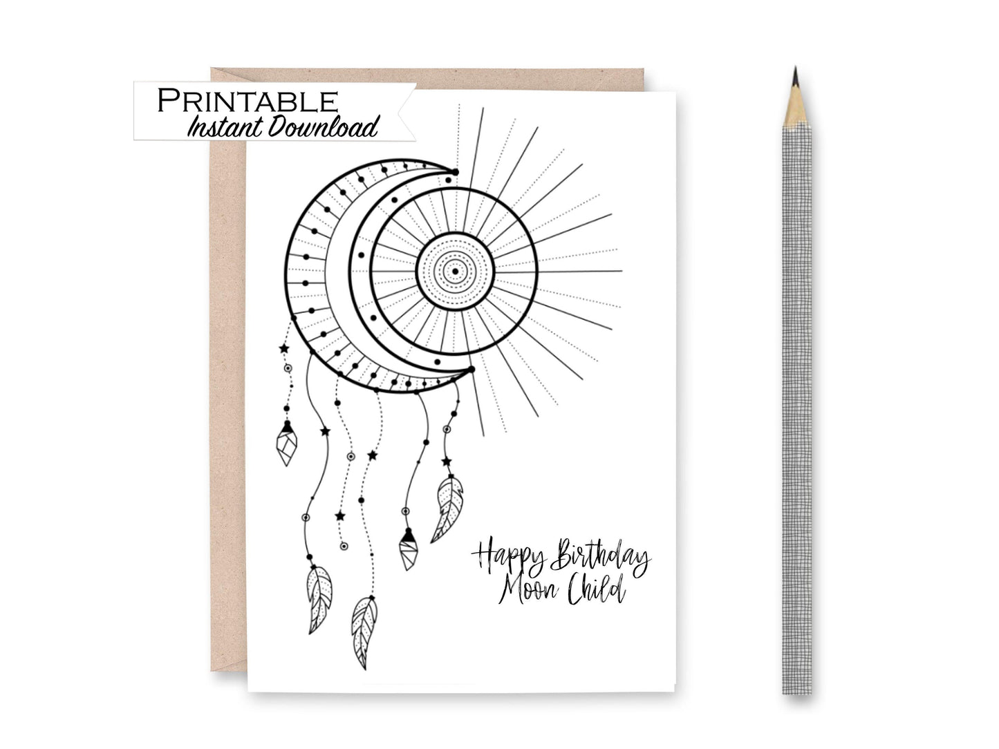 DIY Boho Birthday Card Printable - Happy Birthday Moon Child