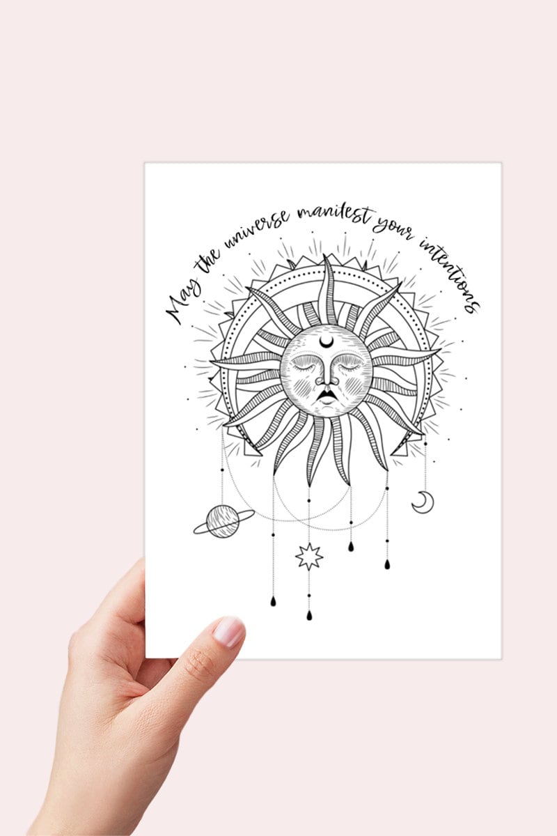 Celestial Sun Encouragement Card Printable - May the Universe Manifest your Intentions