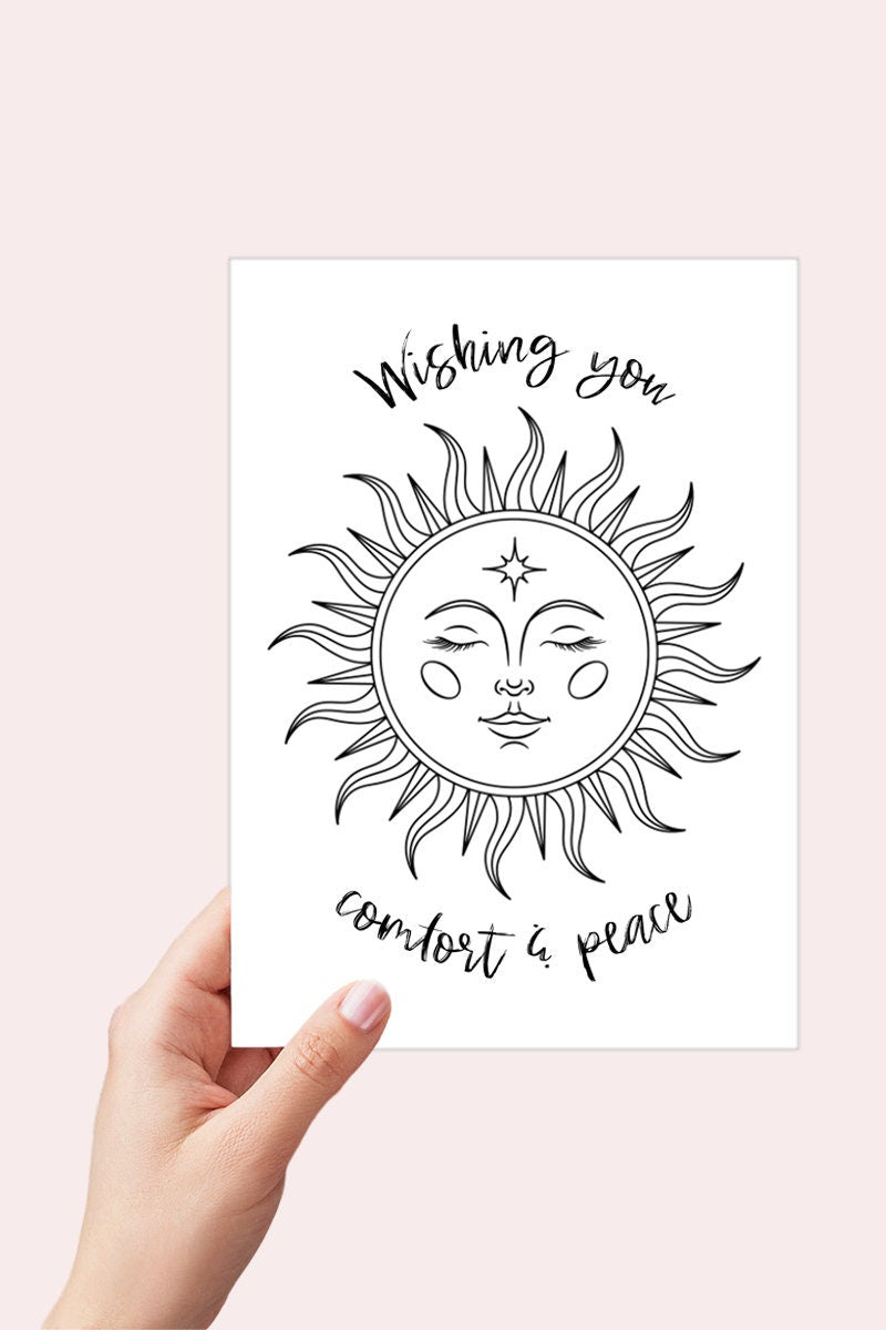 Wishing you Comfort and Peace Sympathy Card Printable - Celestial Sunshine