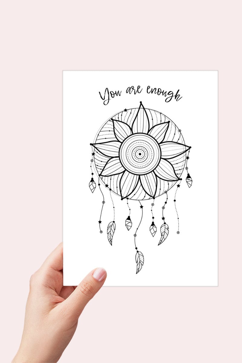 You are Enough Encouragement Card Printable, Celestial Sun Dreamcatcher Card Instant Download