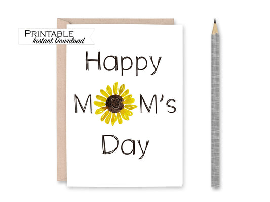 Watercolor Sunflower Mothers Day Card Printable, Happy Mom's Day Card Instant Download