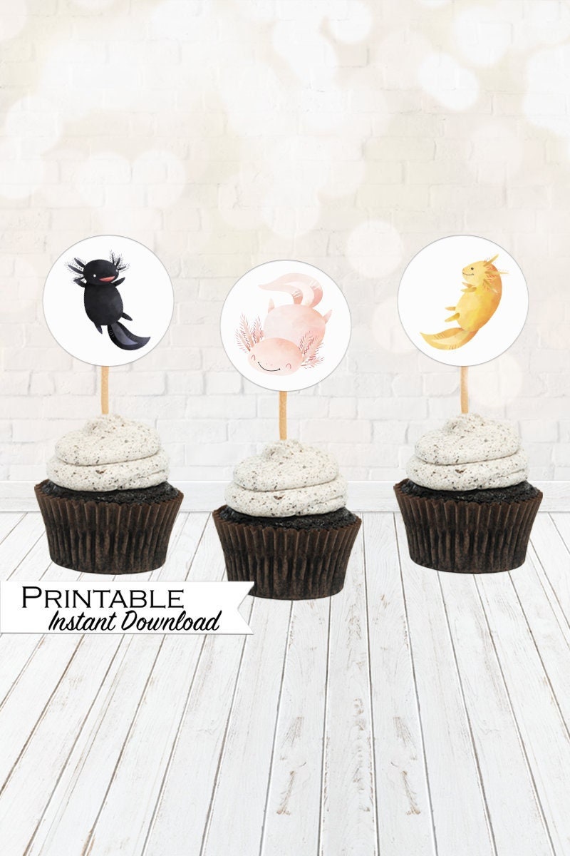 Axolotl Birthday Cupcake Toppers Printable