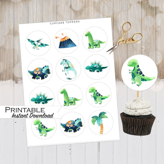 Dinosaur Baby Shower Cupcake Toppers Printable