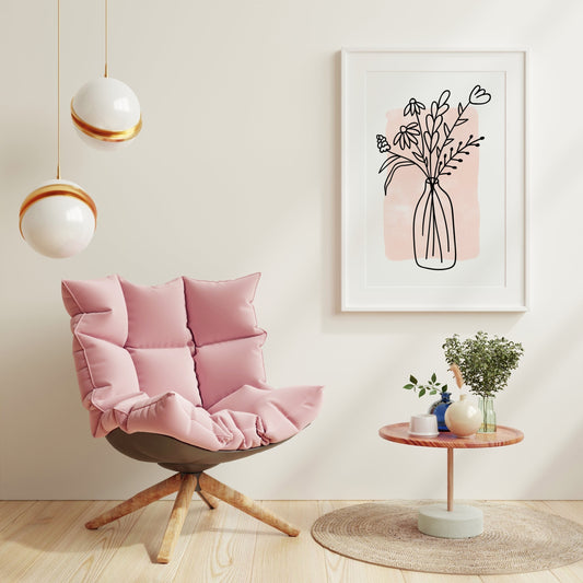 Minimalist Pink Floral Printable Wall Art - Apartment Decor