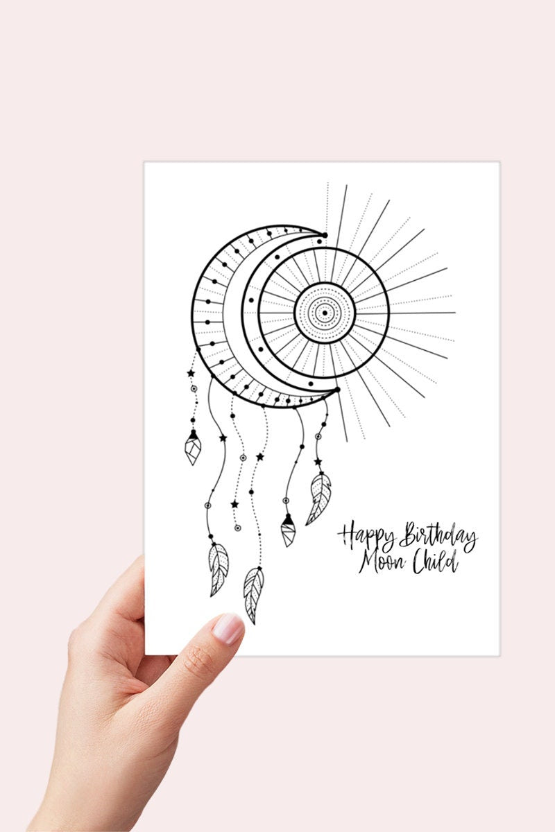 DIY Boho Birthday Card Printable - Happy Birthday Moon Child