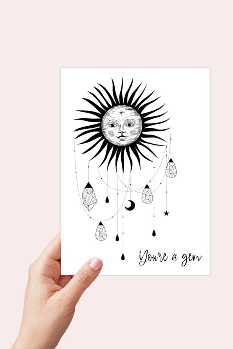 Celestial Sun Thank you Card Printable - You're a Gem