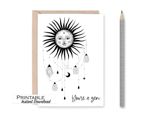 Celestial Sun Thank you Card Printable - You're a Gem