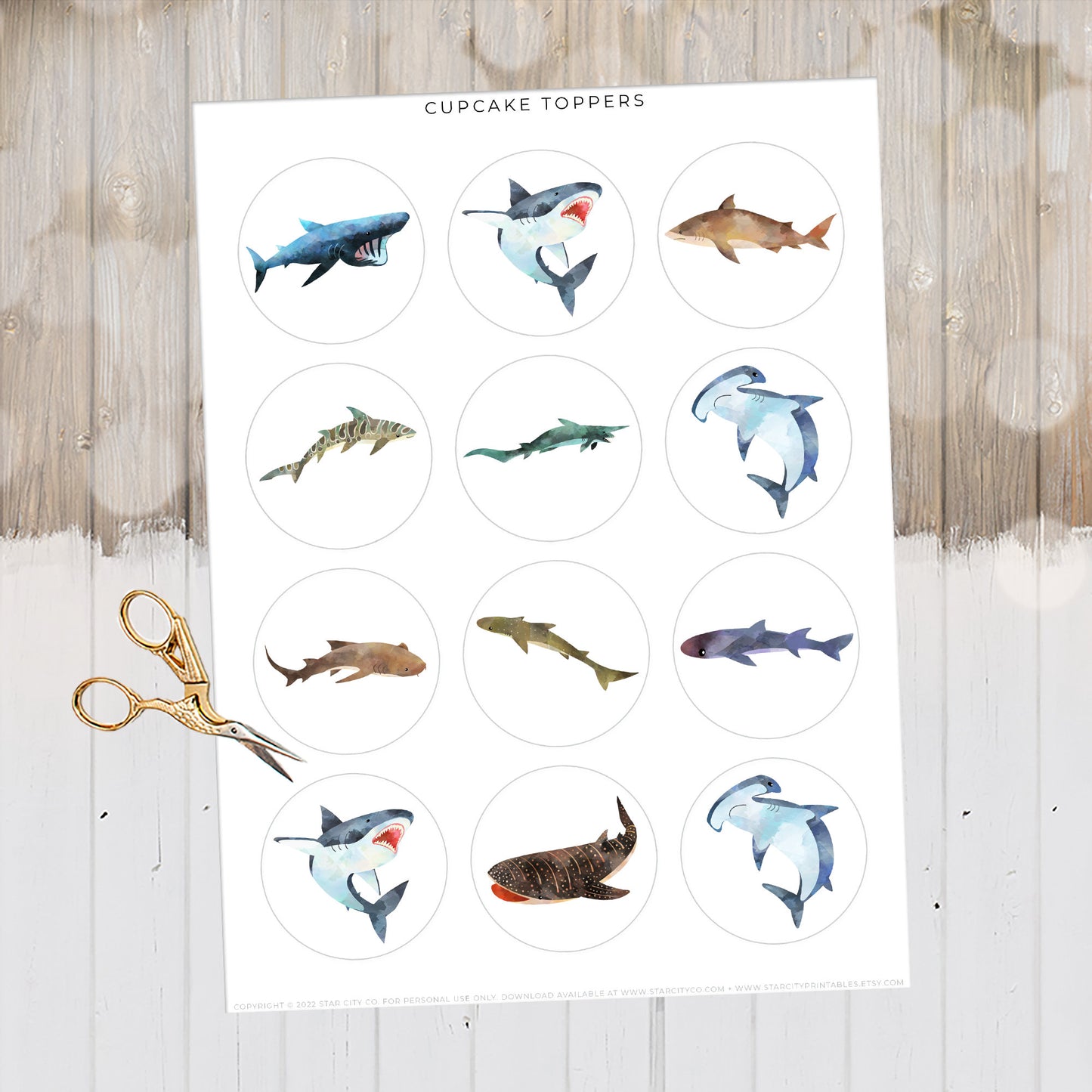 Shark Cupcake Toppers Printable