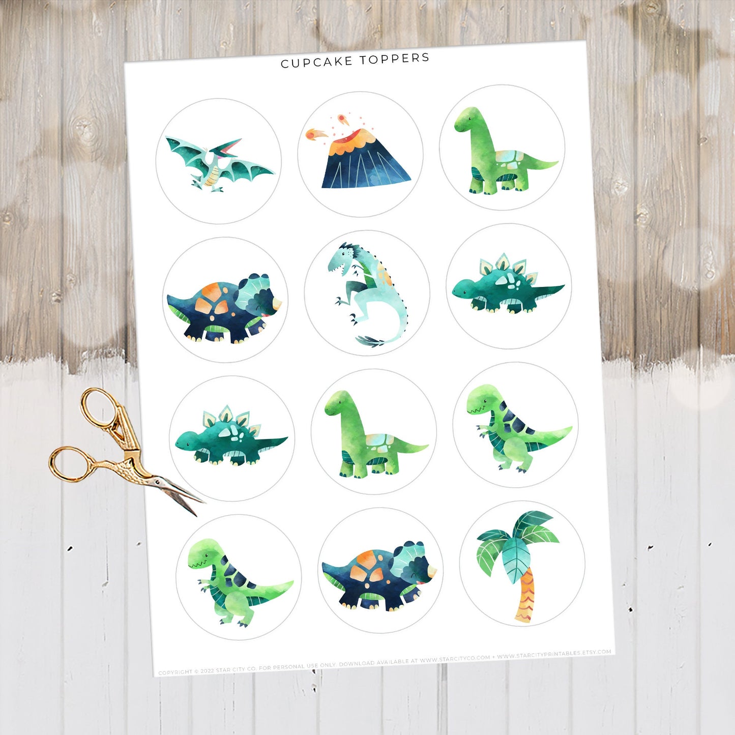 Dinosaur Birthday Cupcake Toppers Printable