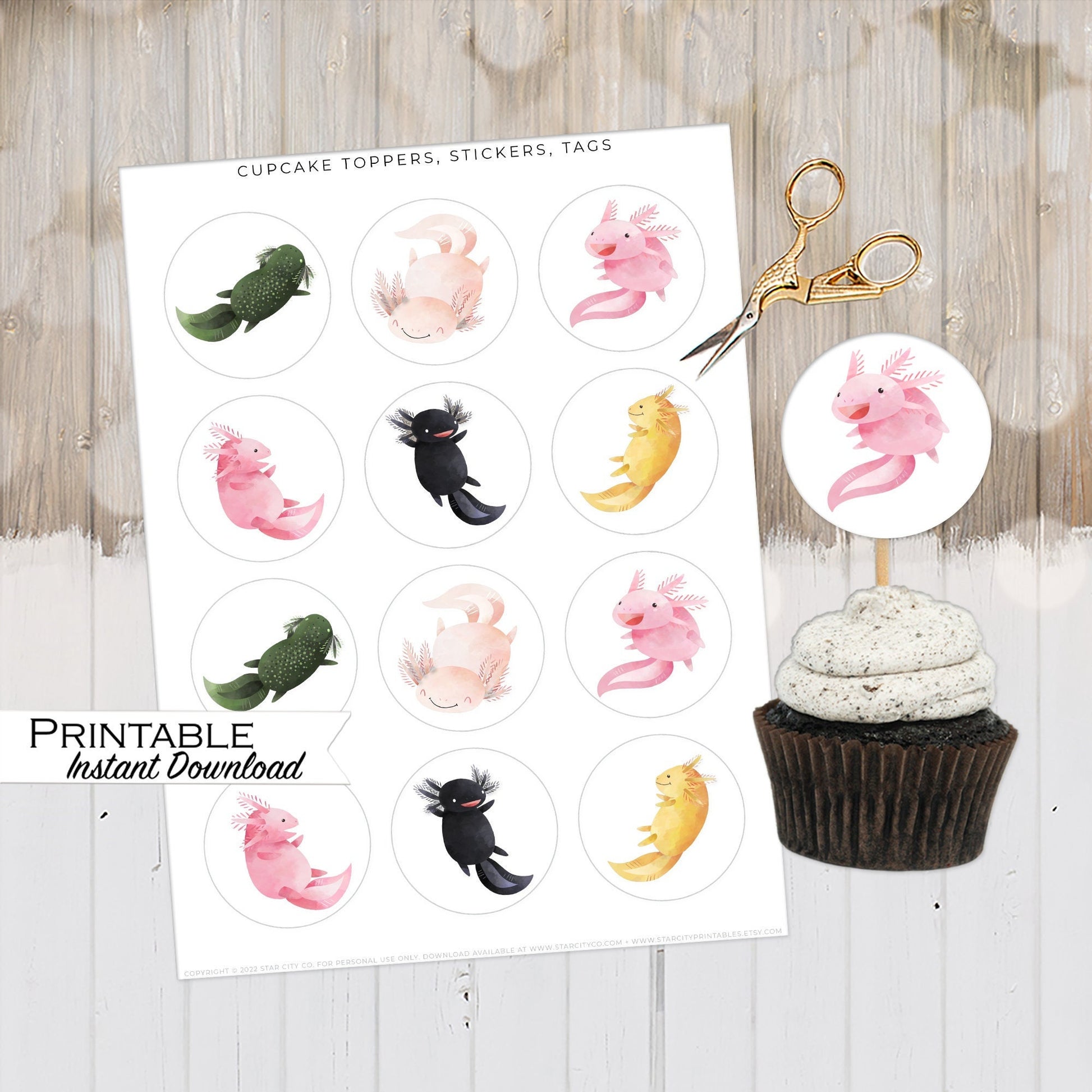 Axolotl Birthday Cupcake Toppers Printable – StarCityCo