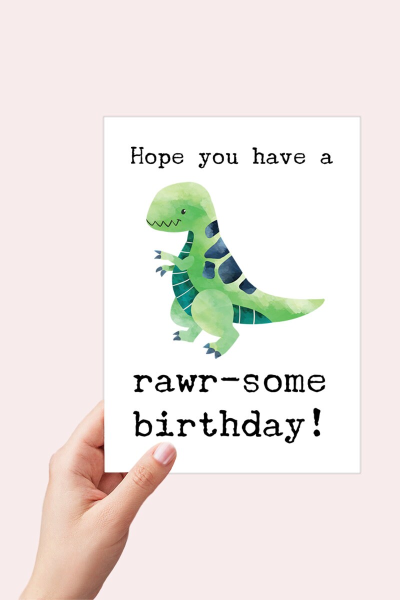 Dinosaur Birthday Printable Card, Have a Rawr-some Birthday Instant Download Card, T-rex Watercolor Children Birthday Card