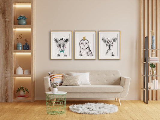 3 Piece Wall Decor, Wall Art Printable - Fox, Deer, Barn Owl Wall Art, Animal Nursery Decor