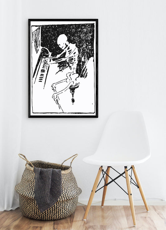 Halloween Skeleton Wall Art Printable, Piano Art Minimalist Apartment Decor