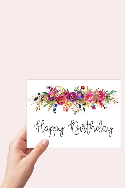 Bohemian Floral Happy Birthday Card Printable