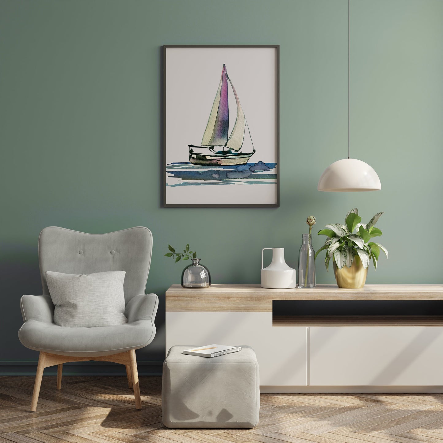 Sailboat Print, Coastal Wall Art Printable, Purple Watercolor Sailing Art Wall Decor, Sailing Gift, Minimalist Artwork, Bathroom Wall Art