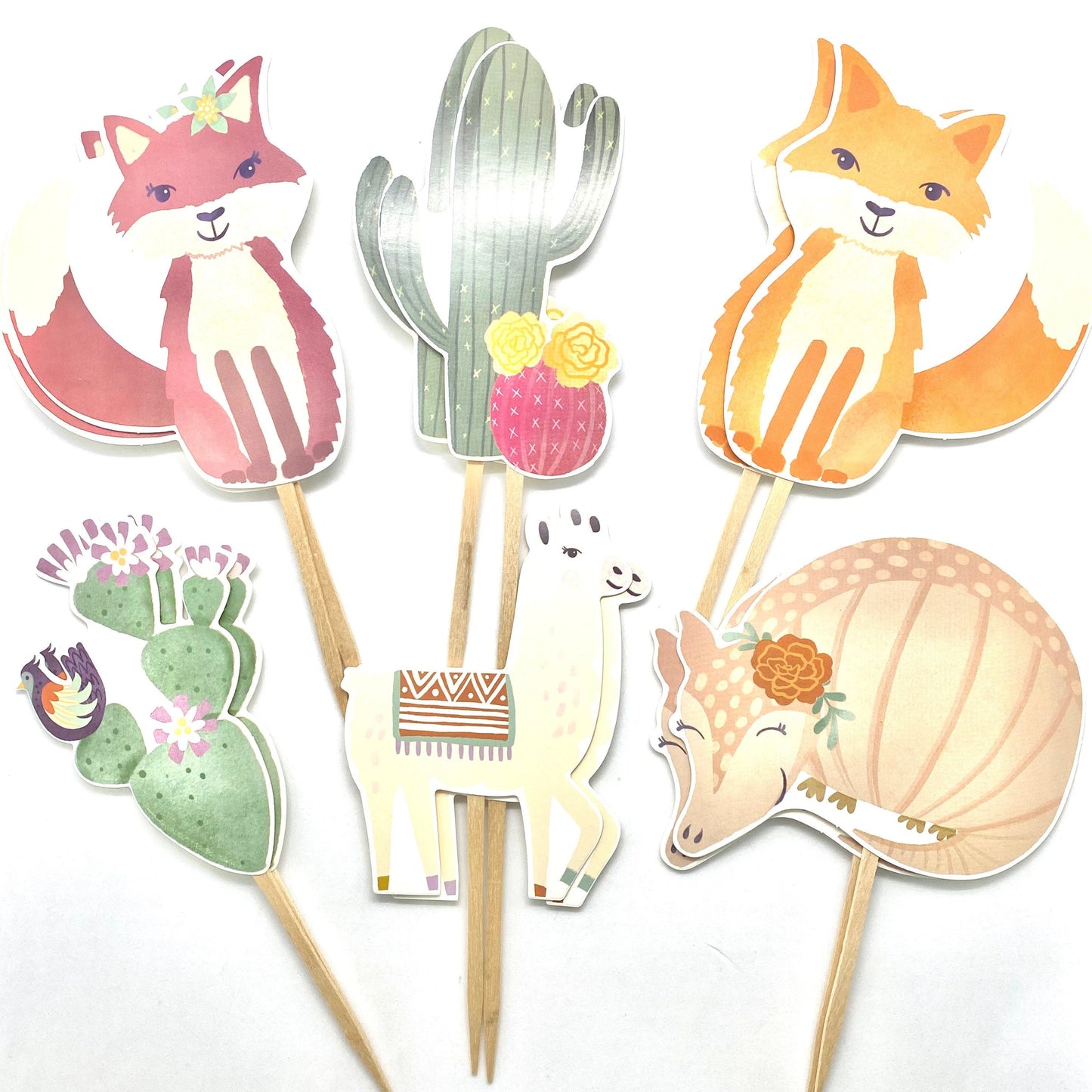 Armadillo, Fox, Llama and Cactus Cupcake Toppers, Woodland Baby Shower, Woodland Cake Topper, Woodland Creatures Birthday