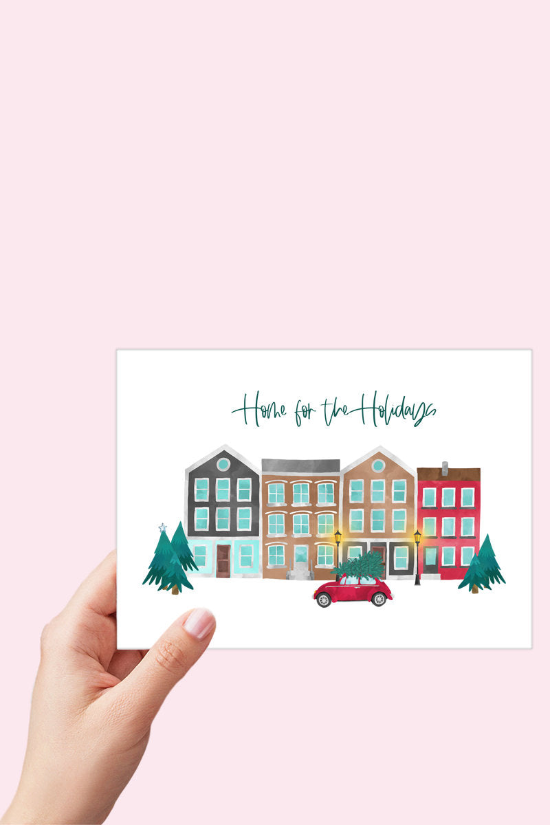 Home for the Holidays Christmas Card Printable, Winter Town Christmas Tree Card, Our First Home Print at Home Card, Merry Christmas from us