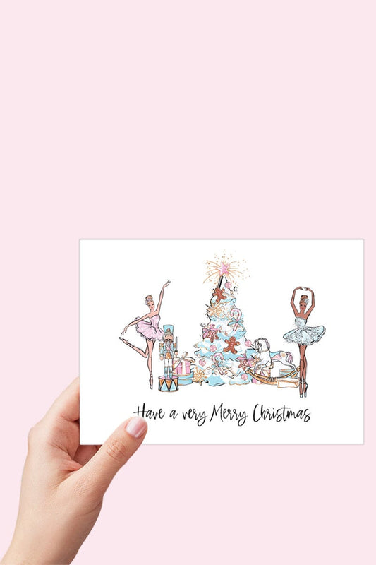 Have a very Merry Christmas Card Printable, Dancing Ballerinas Nutcracker Christmas Tree Card, Gingerbread Man, Candycanes and Rocking horse