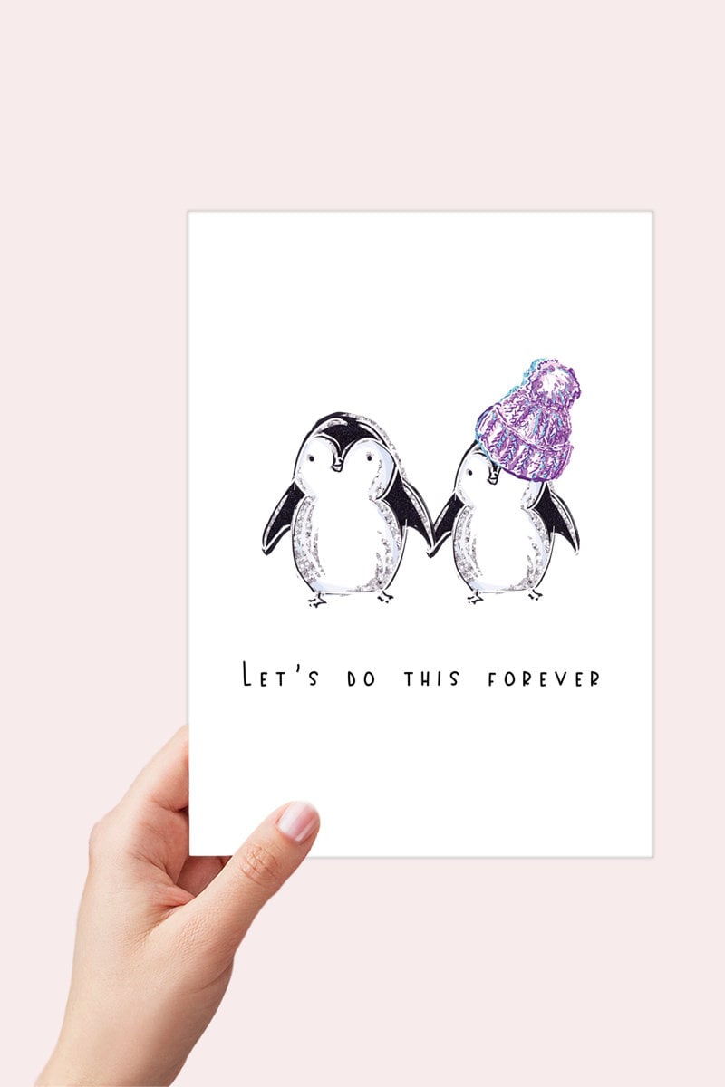 Let's do this Forever Love Card, Penguin Valentine Card, Anniversary Print at Home Card for Wife, Penguins Holding Hands, Card for Husband