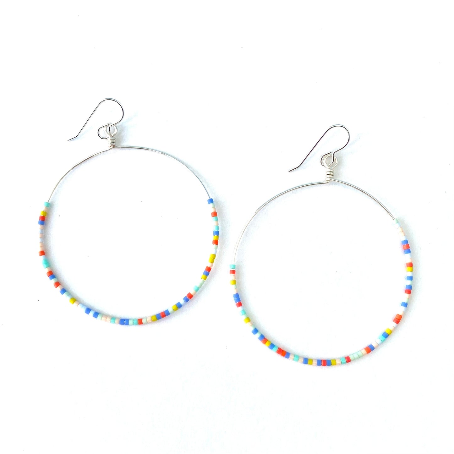 Large Multi Colored Beaded Hoop Earrings, Boho Funky Earrings, Dainty Hoop Earrings, Fun and Colorful Miyuki Bead Earrings, Gifts for Her