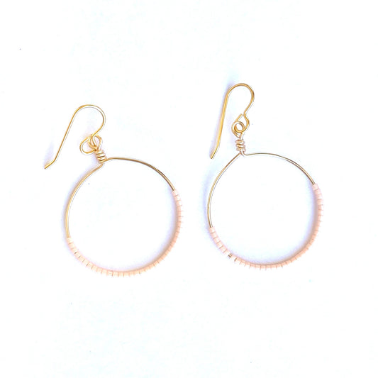 Minimalist Earrings, Small Hoop Earrings, Salmon Colored Miyuki Beaded Earrings, Boho Dainty Hoop Earrings, Seed Bead Hoops, Teen Girl Gifts