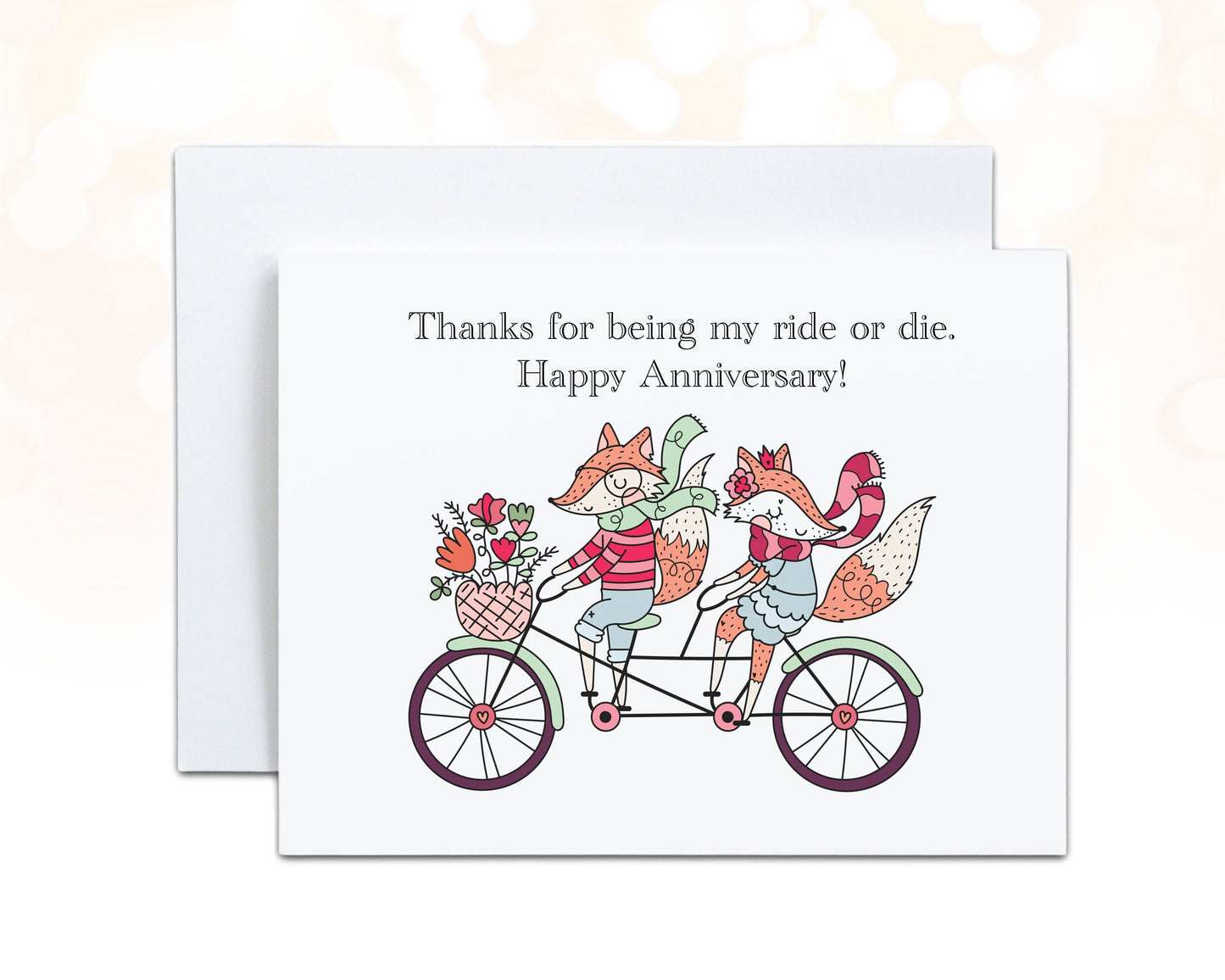 Ride or Die Funny Anniversary Card, 1 Year Anniversary Card, Fox Couple Personalized Card, Anniversary Card for Her, Spring Bike Ride Card