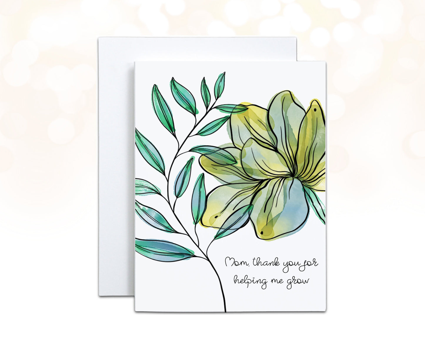 Thank you for Helping me Grow Card for Mom, Botanical Art Mother's Day Card, Mom Gift from Daughter, Magnolia Leaves Personalized Card