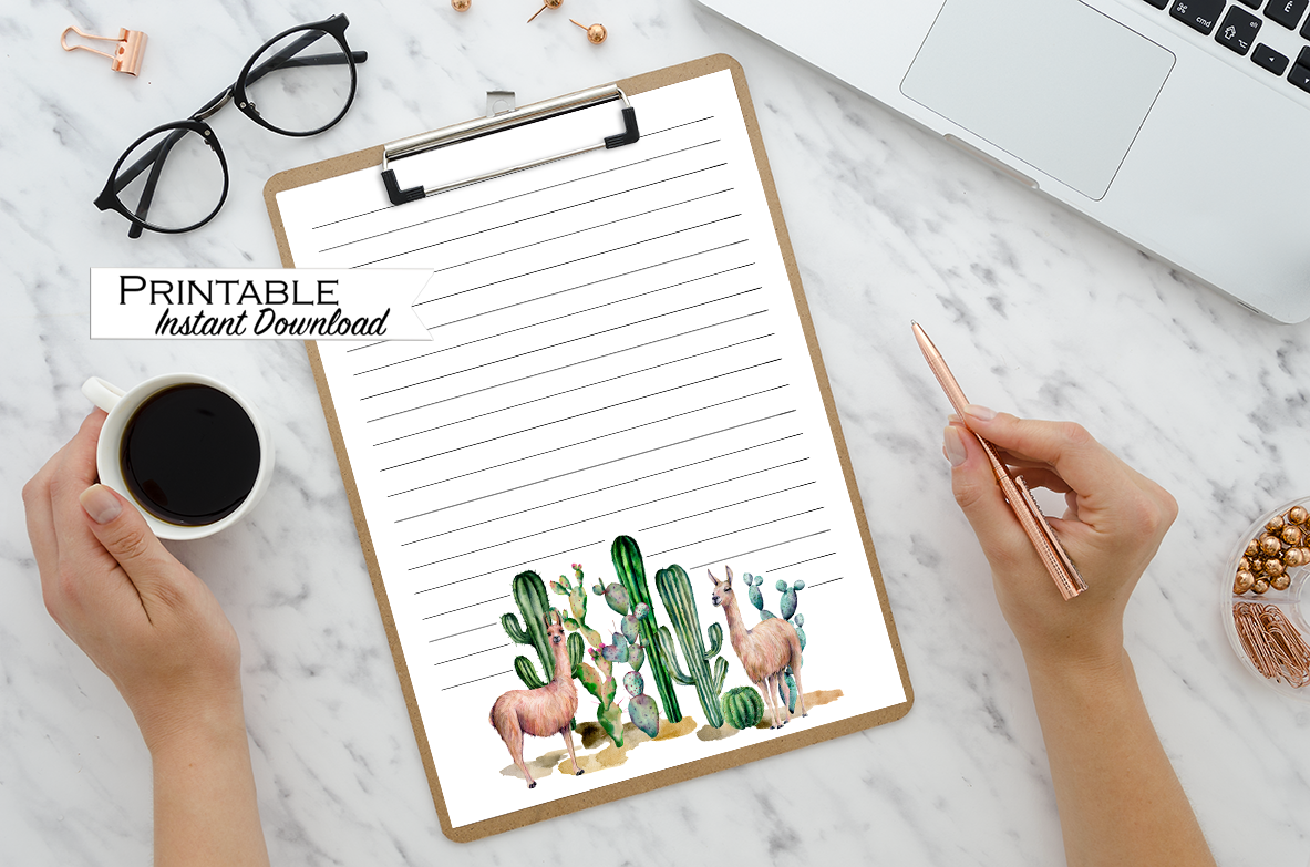 Llama Stationery with Succulents Set Printable - Digital Download