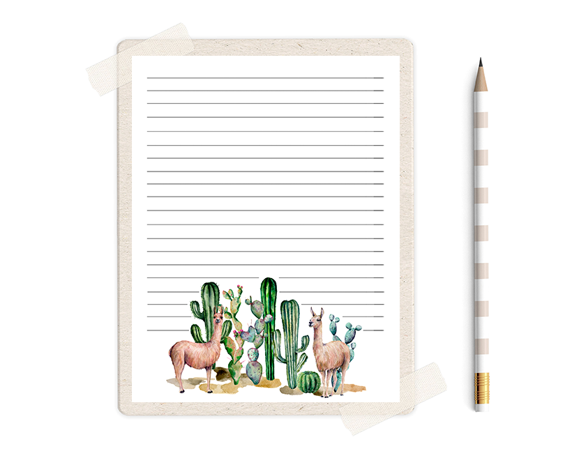 Llama Stationery with Succulents Set Printable - Digital Download