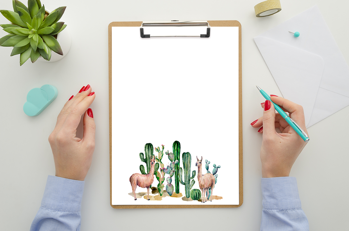 Llama Stationery with Succulents Set Printable - Digital Download